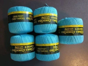 NUOVO Woolworth Woolco 4 fili all'uncinetto fili 500 iarde lotto di 5 blu turchese  - Foto 1 di 3