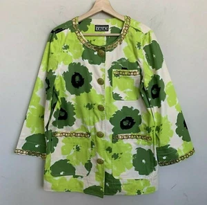 Berek 2 Jacket Green Multi Abstract Gold Tone Trim Buttons Snaps Pockets Size M - Picture 1 of 11