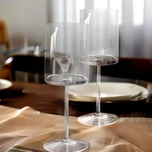 6 CLEAR Plastic Cylindrical Wine Glasses with Long Stem Party Wedding Tableware - Picture 1 of 8
