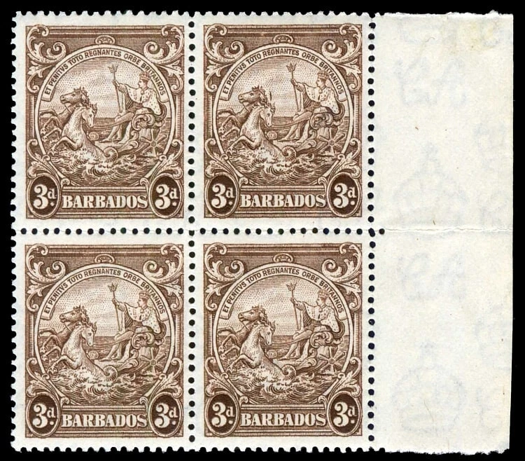 Barbados 1938 KGVI 3d marrón LÍNEA SOBRE CABEZA DE CABALLO variedad MNH. SG 252,252a Foto 1 de 1