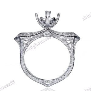 Solid 14k White Gold Semi Mount Round 6.5-8mm 0.1ct Si Diamonds Engagement Ring - Picture 1 of 8