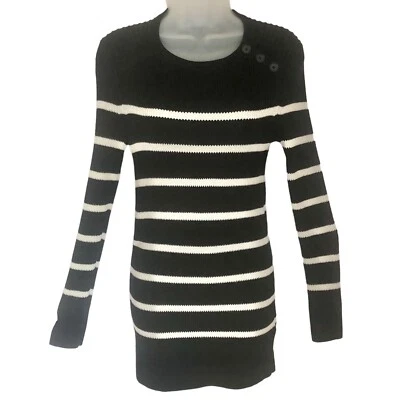 Платье женское Banana Republic маленькое миниатюрное черное в полоску вязаная шерстяная смесь - Изображение 1 из 4