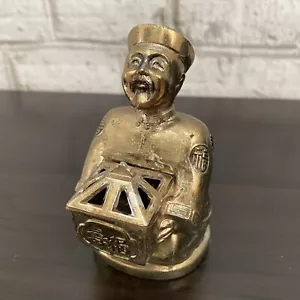 Vintage Asian Chinese Wise Man Monk Altar Figurine 3.5” Brass Incense Burner - Picture 1 of 14