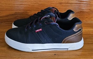 Levi's Pin Perf Nb2 Kids Sneaker Shoe Size 4 Navy/Brown Lace Up Preowned - Picture 1 of 12