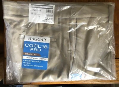 NEW Haggar Men's Cool 18 Pro Straight Fit Flat Front Pant, Tan, 34W X 38L - Image 1 of 4