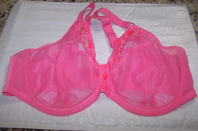ELOMI Matilda Underwire Plunge Bra Wild Cherry Hot Pink Sheer 8900WIY SZ 40I - Image 1 of 3