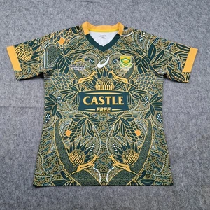 South Africa Rugby Shirt Mens Medium Green Nelson Mandela Asics Jersey Springbok - Picture 1 of 9