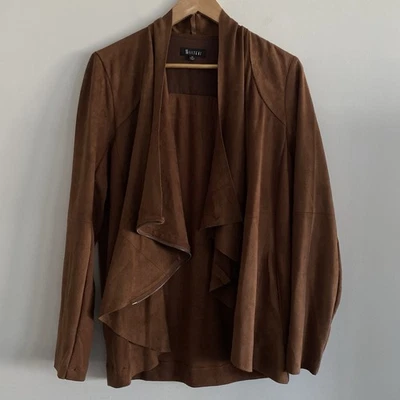 Jaqueta cardigã Two Sisters assimétrica com zíper borda crua sensação camurça cowgirl faroeste - Imagem 1 de 4