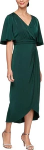 S.L. Fashions Women's Surplice Neck Midi, Flutter Sleeves, Deep Green, 18W - Picture 1 of 3
