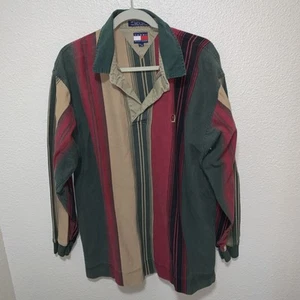 Polo vintage Tommy Hilfiger manica lunga taglia XL rosso/verde/marrone - Foto 1 di 6