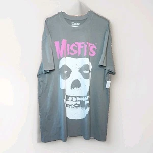 T-shirt Misfits grigia punk rock taglia 2XL Danzica Samhain rosa metallo - double face nuova - Foto 1 di 18