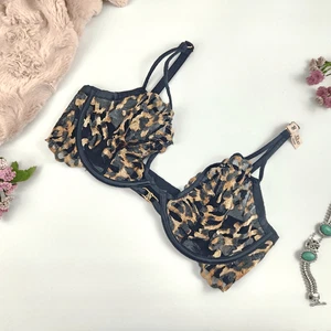32DD {Victoria's Secret} Black {Leopard Print} Unlined Bra - Picture 1 of 7