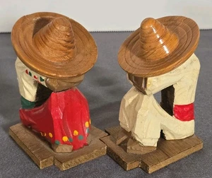Vintage Folk Art Carved Wooden Mexican Siesta Sleeping Man & Woman Bookends 4" - Picture 1 of 8