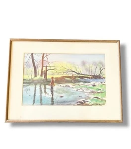 Ranulph Bye Original Signed Watercolor Painting Fly Fishing Wormy Chestnut Frame - Picture 1 of 23