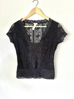 Vtg 90s Y2K XOXO Babydoll Lace Baby Tee Coquette Fairy Whimsigoth Grunge Cap Sle - Image 1 of 4