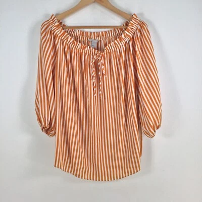H&M womens blouse top size US 8 aus 12 oversized orange striped 3/4 sleeve058473 - image 1 of 4