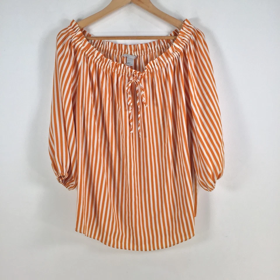 Blusa mujer H&M top talla US 8 aus 12 oversize naranja rayas manga 3/4058473 Foto 1 de 4