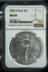 2006 American Silver Eagle $1 NGC MS69 - Picture 1 of 2