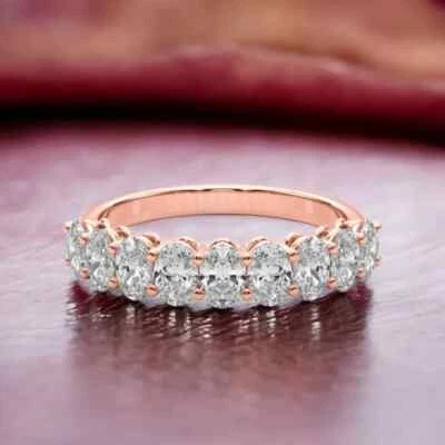 Banda Eternidad Oro Rosa 14k 1 Quilate Corte Ovalado Certificado Diamante Cultivado en Laboratorio Foto 1 de 4