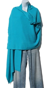 100% Cashmere|Shawl\Throw|Oversized|HandLoomed|4 Ply|Wide Herringbone|Turquoise - Picture 1 of 7