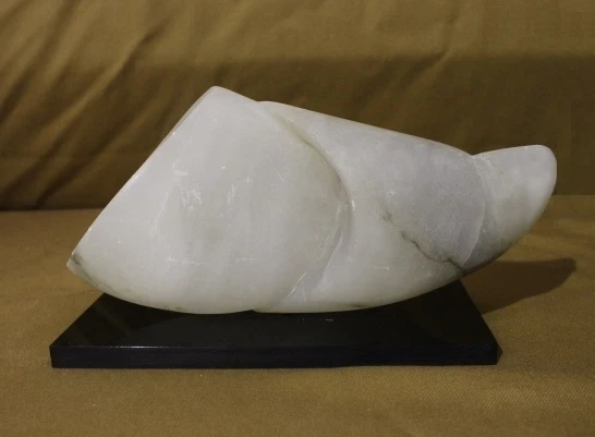 Mid-Century Solid Alabaster Contemporary Sculpture on Black Acrylic Base - Image 1 of 1