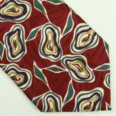 J T Beckett Mens Neck Tie Abstract Floral Red Green Gold 54"x3.5" Short  - Image 1 of 4