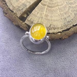 A++ Handmade Genuine Natural Yellow Agate Aqeeq 925 Sterling Silver Women Ring