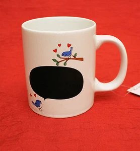 Ganz Blackboard Mug Hearts and Bluebirds With 4 Sticks Of White Chalk - Picture 1 of 9
