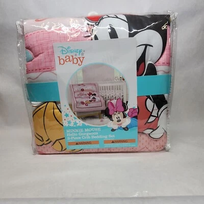 NEW Disney Baby Minnie Mouse Hello Gorgeous 3-Piece Crib Set - Image 1 of 4