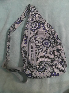 VERA BRADLEY SLING BAG - Used Once, *EX* - Gray/Purple Floral Print - Fast Ship - Picture 1 of 12