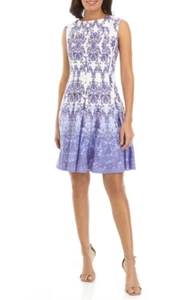 Floral Dress Julian Taylor Sz 16 Fit & Flare Sleeveless Purple White Back Zip - Picture 1 of 8