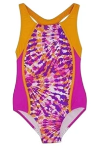 Speedo Girls One-Piece Swimsuit Size 8 Pink/Orange Tie-Dye Racerback Nylon/Spand - Picture 1 of 4