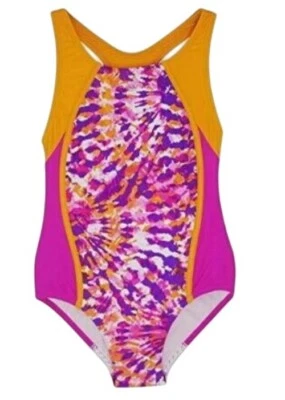 Speedo Girls One-Piece Swimsuit Size 8 Pink/Orange Tie-Dye Racerback Nylon/Spand - Image 1 of 4