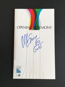 MIKE ERUZIONE AUTO'D USA OLYMPIC OPENING CEREMONY PROGRAM W/ 80 GOLD INSCR JSA - Picture 1 of 6