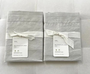 Pottery Barn BELGIAN FLAX LINEN King Shams ~Set of Two~Soft Gray NWT - Picture 1 of 2