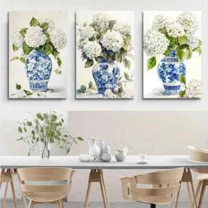 3pcs Ready to Hang Hydrangea Floral Bouquet Metal Print wall art 40x60cm - Bild 1 von 7