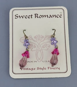 Sweet Romance Millefiori Purple Pink Glass Crystal Earrings - Picture 1 of 2