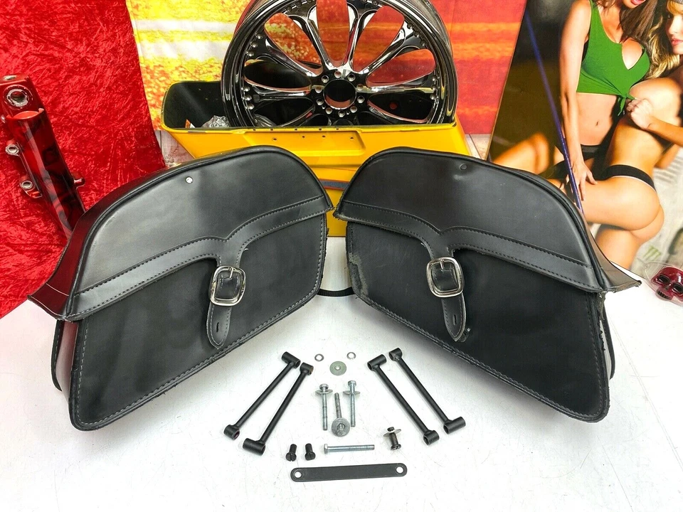 🔥Harley Honda Yamaha Suzuki Slanted Locking Zip Off Throw Over Saddlebags🔥 - Image 1 of 4