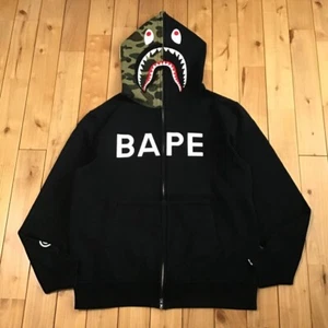 BAPE LOGO shark full zip hoodie a bathing ape BAPE camo Black Size 2XL - Picture 1 of 10