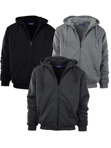Men’s Solid Fur-Lined Zip Up Hoodie Sweatshirt - Picture 1 of 42
