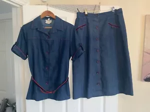 VINTAGE DERETA LONDON DENIM DAMEN ROCK ANZUG 2 TEILIG MIT ORIGINAL GÜRTEL 16/18 - Bild 1 von 8