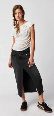 Falda midi vaquera We The Free x Free People Madison en negro talla 24 Foto 1 de 4