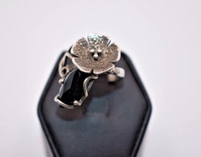 Anel de flores moderno GEORGE JENSEN prata esterlina 925 ONYX pedra preciosa tamanho 6,5 - Imagem 1 de 4