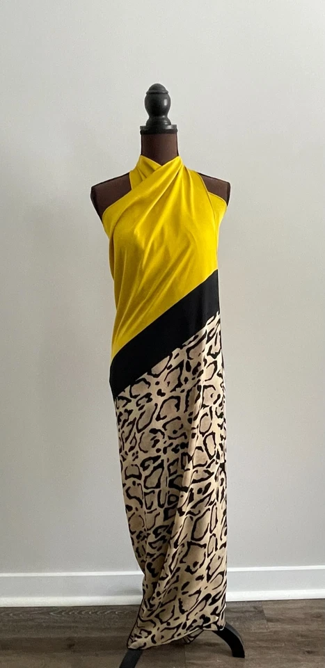 全新古驰超大披肩 GG 标志黄色动物印花丝绸多色裹巾 — 第 1/4 张图片