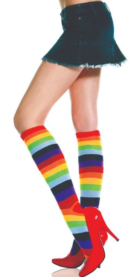 NUEVO Sexy PIERNAS DE MÚSICA RAYAS arco iris acrílico NEÓN rodilla ALTOS CALCETINES altos Foto 1 de 1