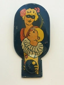 Kirchhof Tin Mini Clacker Clicker Noisemaker Jester & Masked Girl Vintage Retro - Picture 1 of 4