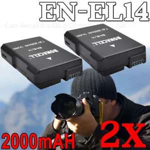 2 batterie EN-EL14 2000mAh per batteria Nikon D3100 D3200 D3300 D5100 D5200 D5500 - Foto 1 di 11
