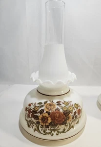 Vintage Milk Glass Lamp Shade with Glass Chimney MCM Floral Design 6.5" Base - Picture 1 of 19