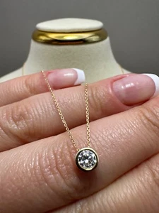 Ciondolo e catena singola pietra oro giallo 9 kt 0,25 ct diamanti coltivati ​​in laboratorio LGSL12 - Foto 1 di 17