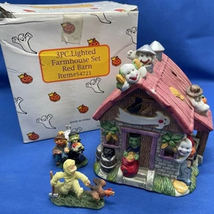 Halloween beleuchtetes Bauernhaus rote Scheune #54721 3-teiliges Set ABC Verteiler mit Box - Bild 1 von 23